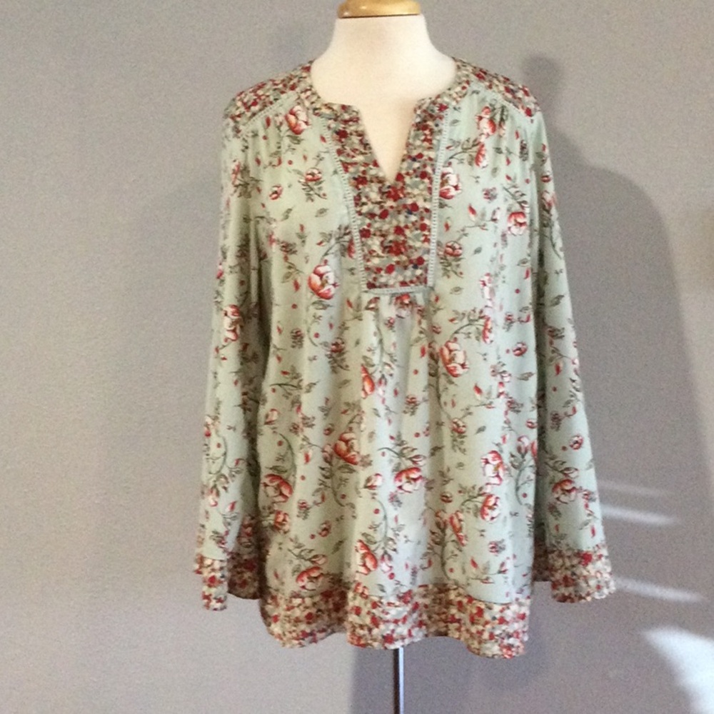Weekend by Susanne Betro Floral V-neck Flared Long Sleeve Pullover Blouse XL